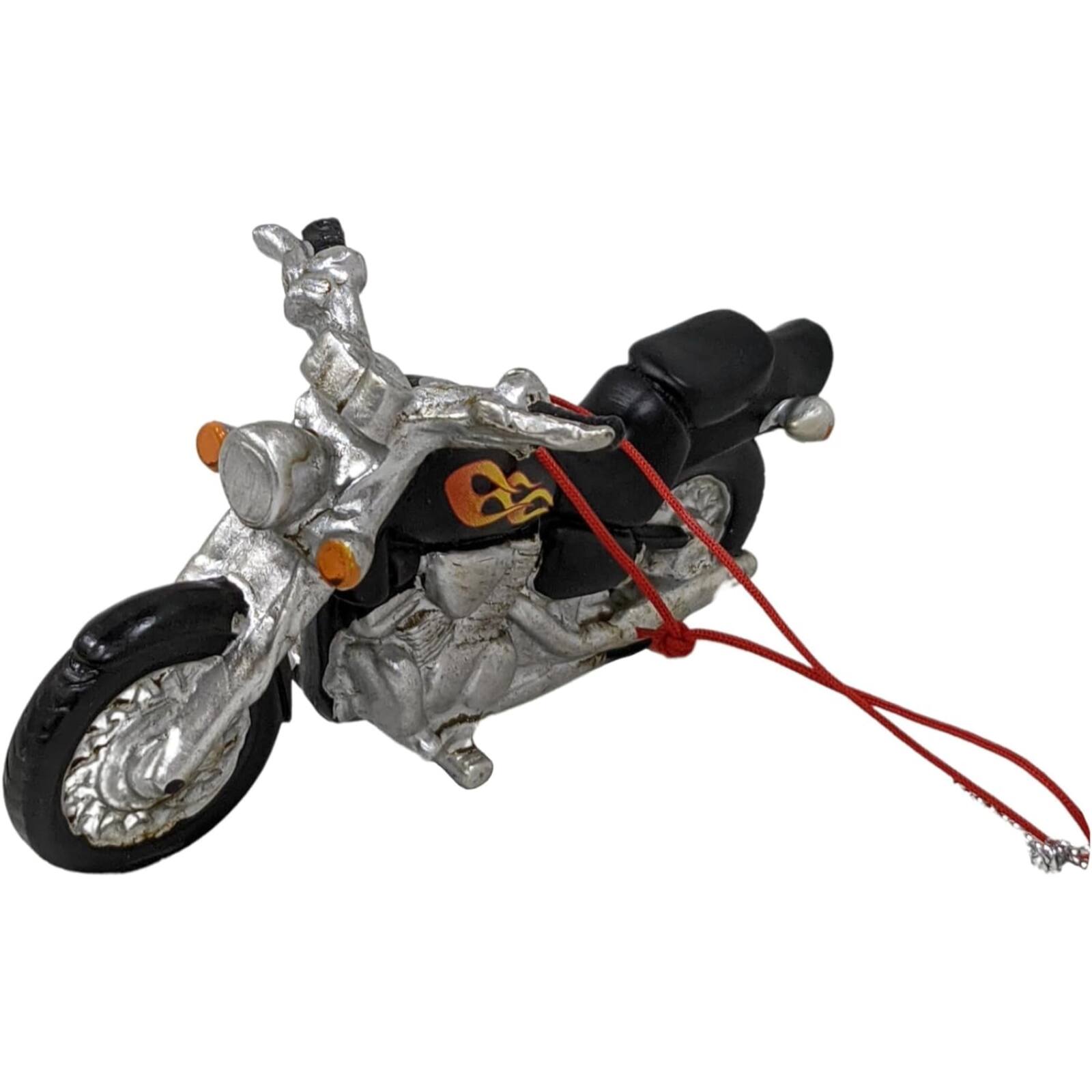 Back. Ganz - Black Motorcycle With Flames Resin Hanging Christmas Ornament 5 inch - Black.