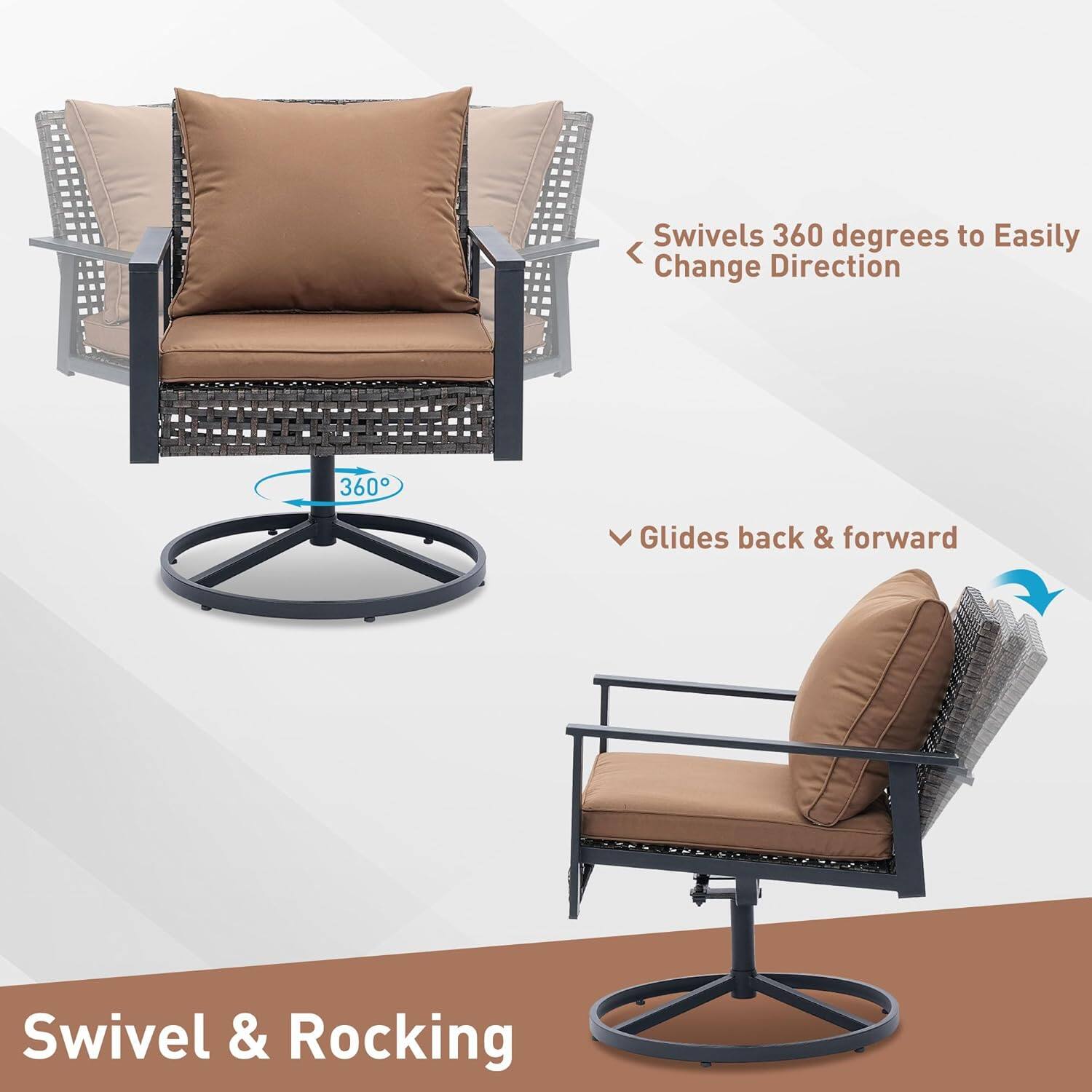 Swivels 360 degrees to Easily Change Direction  
Glides back & forward  
Swivel & Rocking