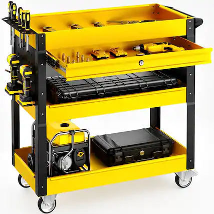 Front. Silvel - 29 in. 400 lbs. Tool Storage Tool Cart With 1-Drawer on Wheels Yellow - black and yellow.
