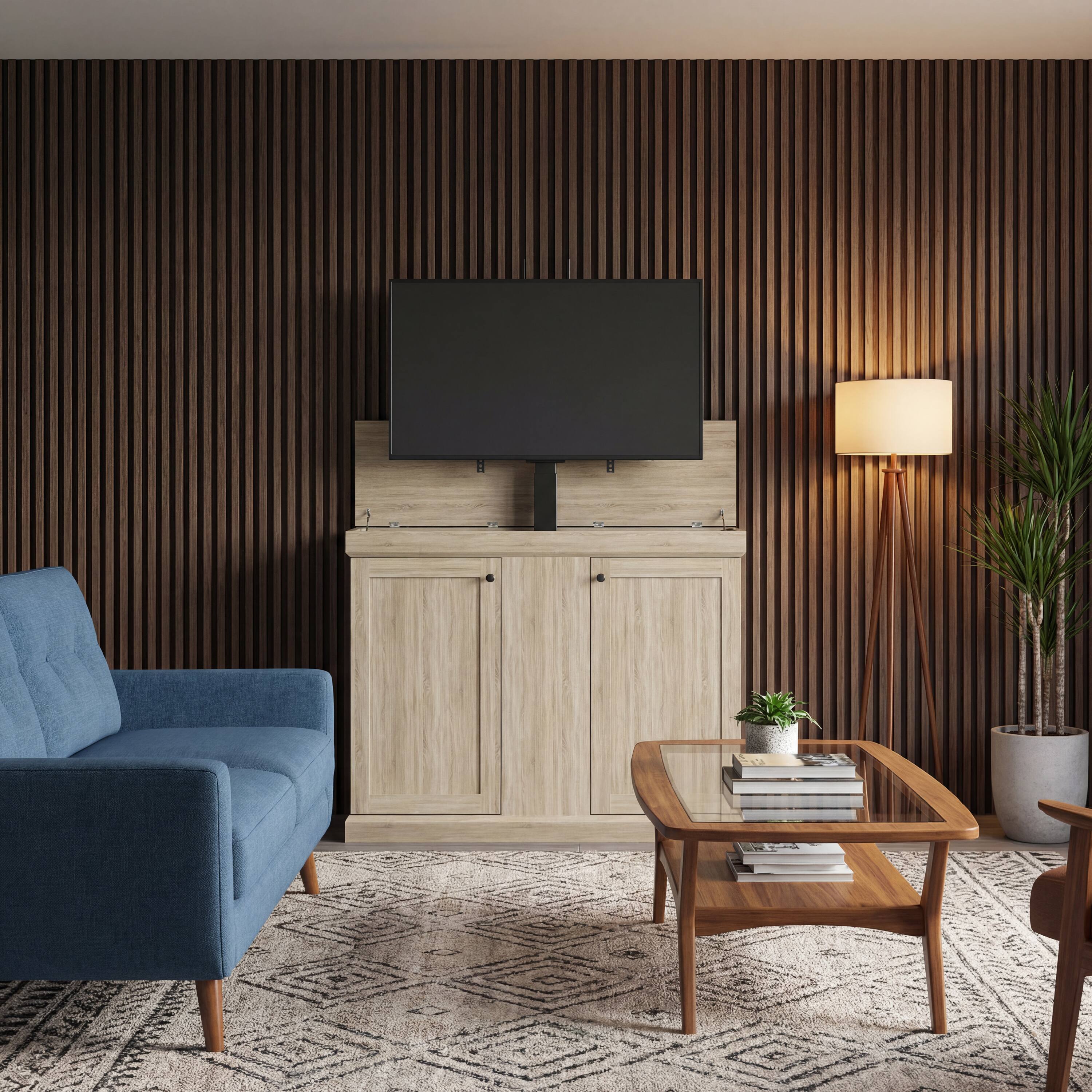 Alt View 4. Famapy - Smart Lift TV Cabinet for Up to 50 Inch TV, Remote Control Media Console with Hidden Storage Entertainment Center - Wooden.