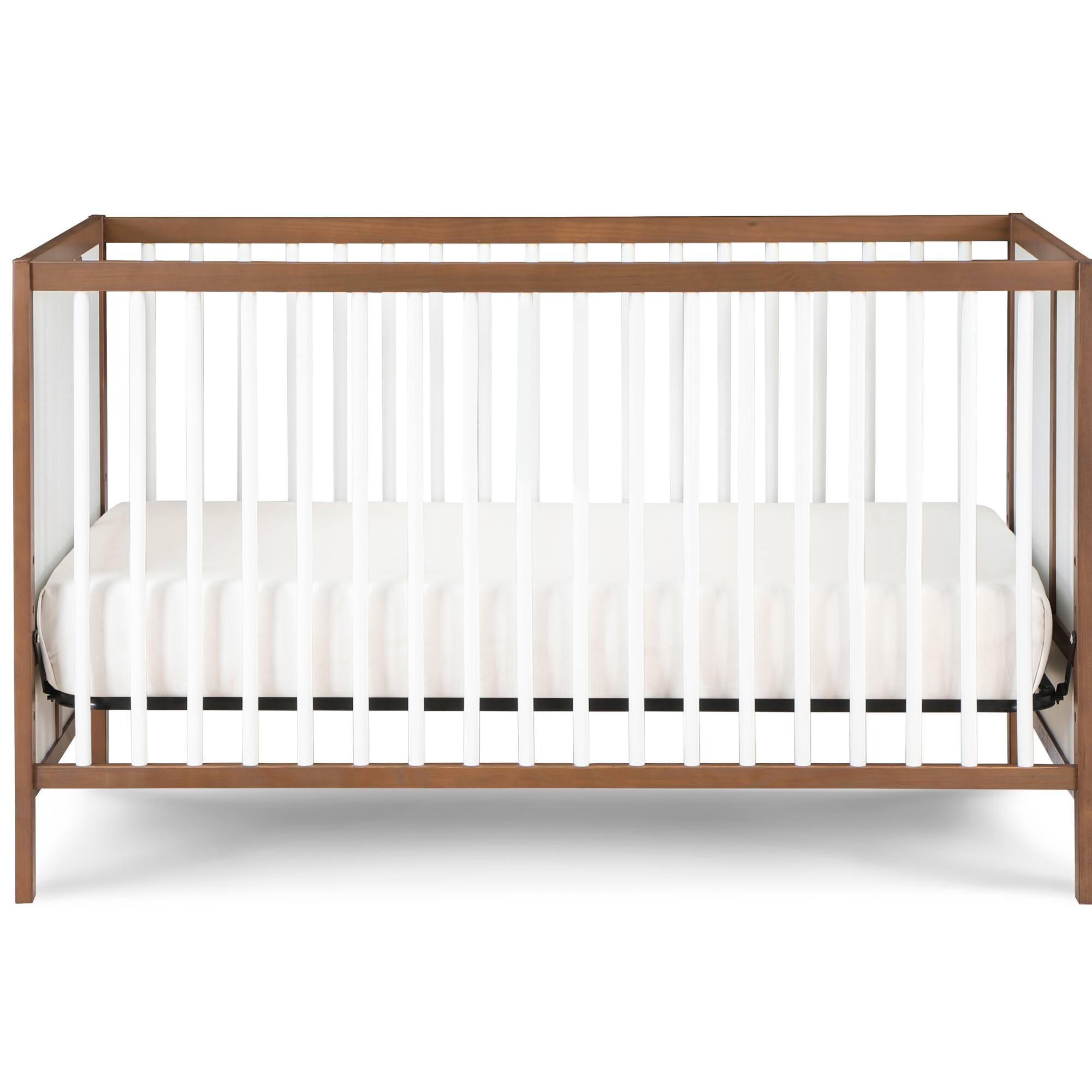 Left. GOODSILO - Modern 3-in-1 Convertible Wooden Crib with Adjustable Mattress Heights for Nursery Bedroom - Walnut.