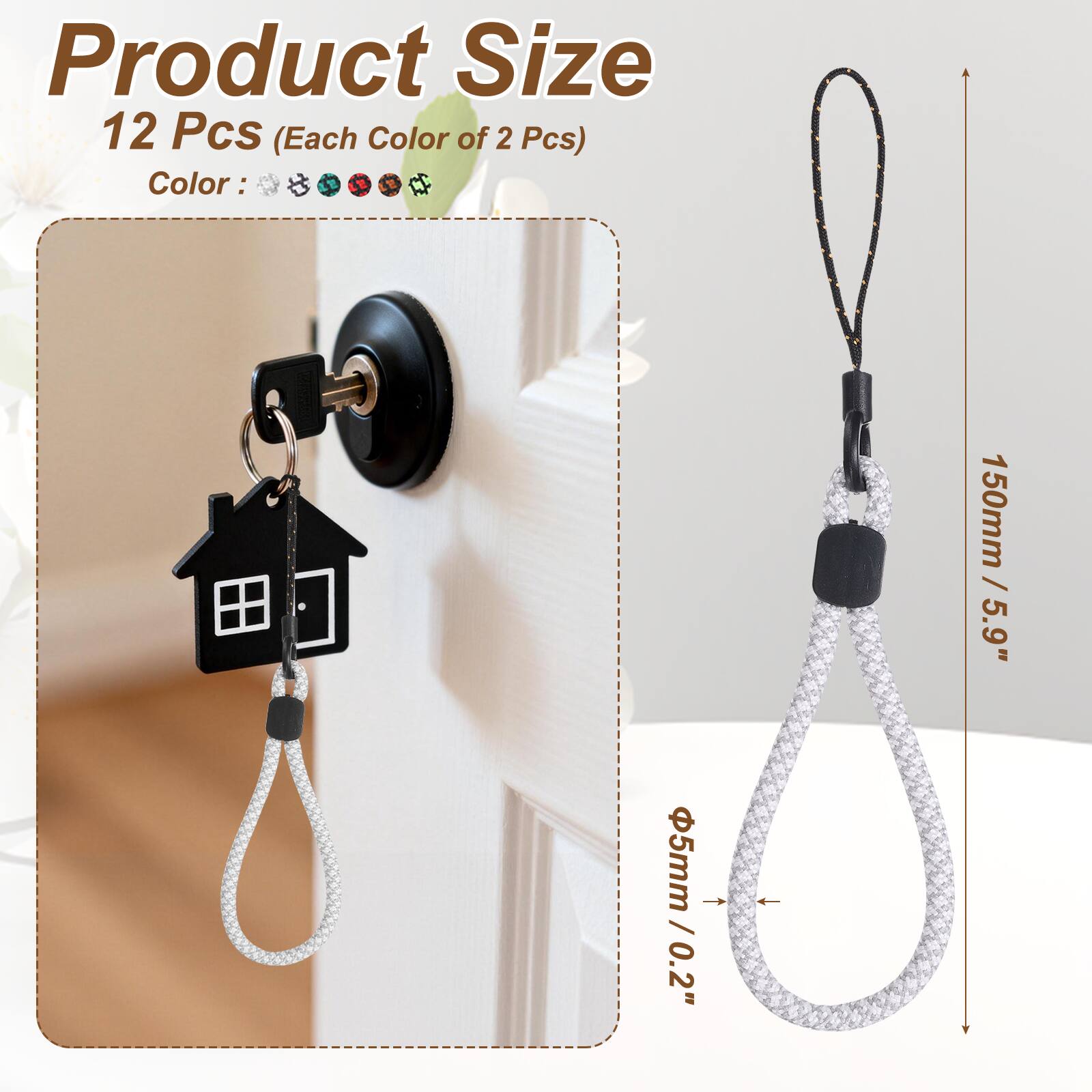 Product Size: 12 Pcs (Each Color of 2 Pcs)  
Color: 150mm / 5.9"  
5mm / 0.2"