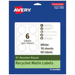 Avery - EcoFriendly Round Labels, 3" diameter, 60ct - White