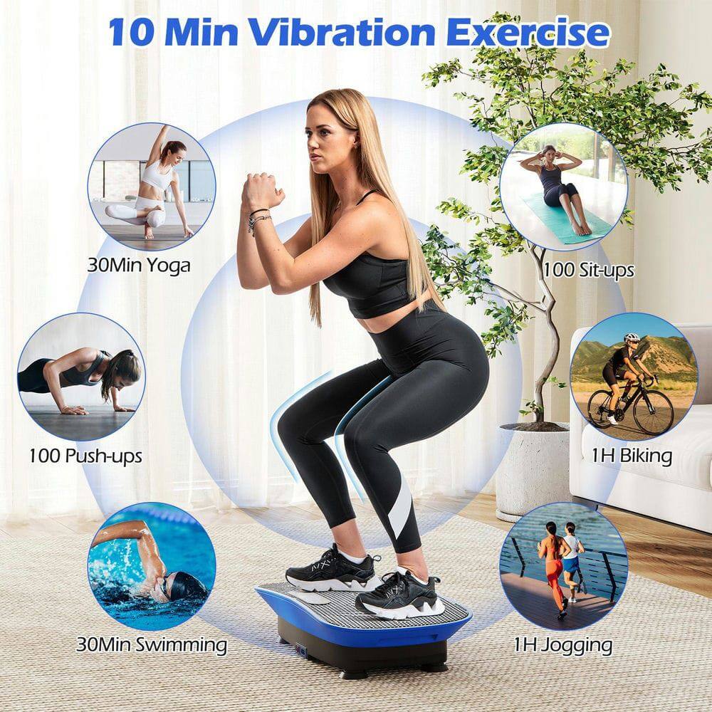 10 Min Vibration Exercise  
30 Min Yoga  
100 Sit-ups  
100 Push-ups  
1H Biking  
30 Min Swimming  
1H Jogging