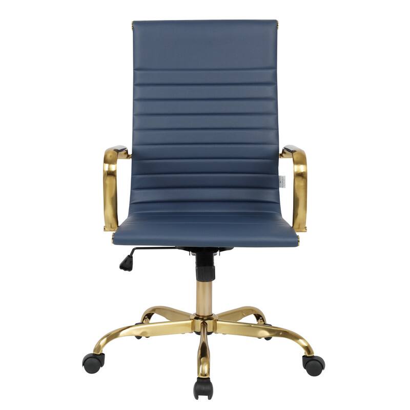 Alt View 2. LeisureMod - Harris Ergonomic High-Back Office Chair Leather Upholstery, Adjustable Swivel, Tilt, and Gold Stainless Steel Frame - Navy Blue.
