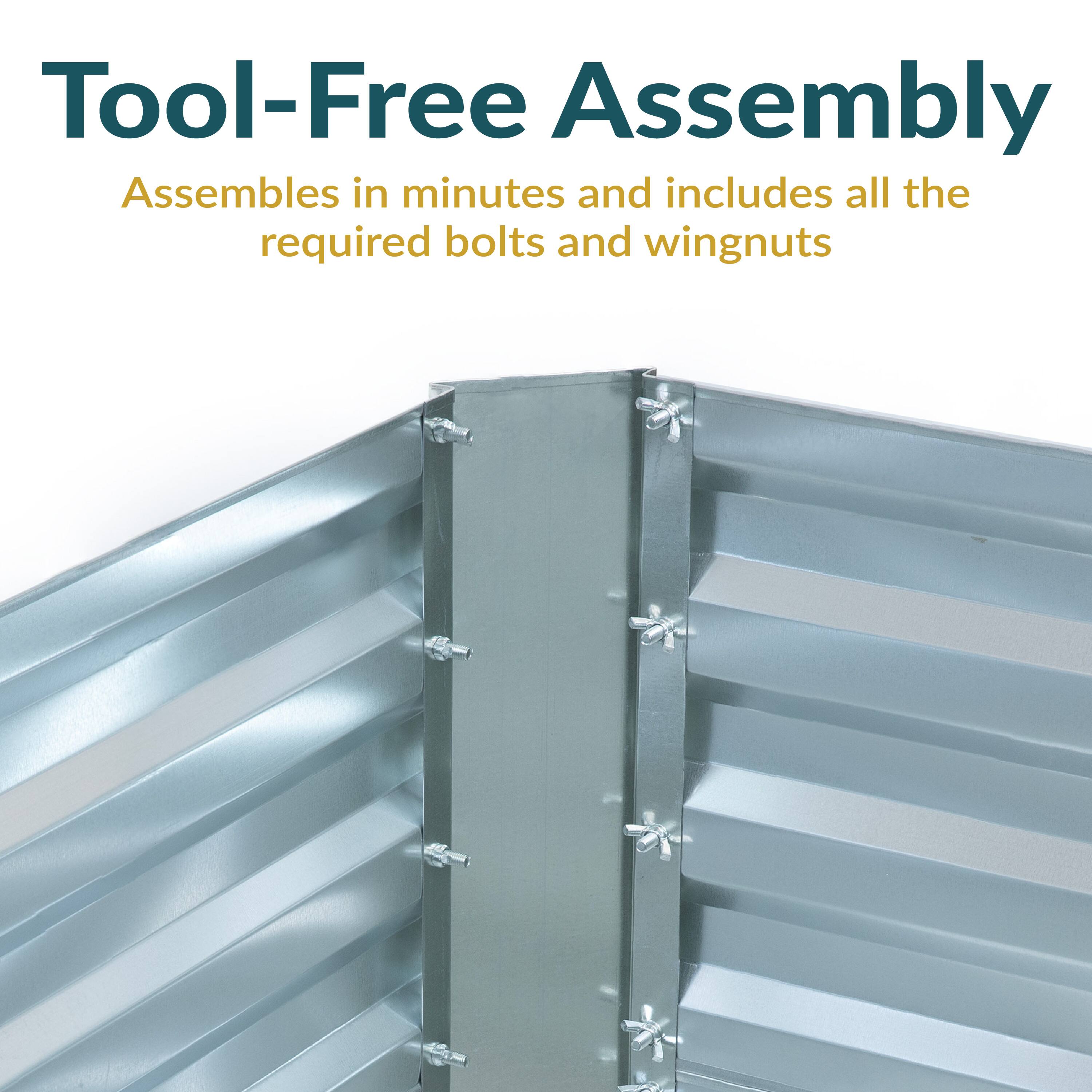 Tool-Free Assembly  
Assembles in minutes and includes all the required bolts and wingnuts