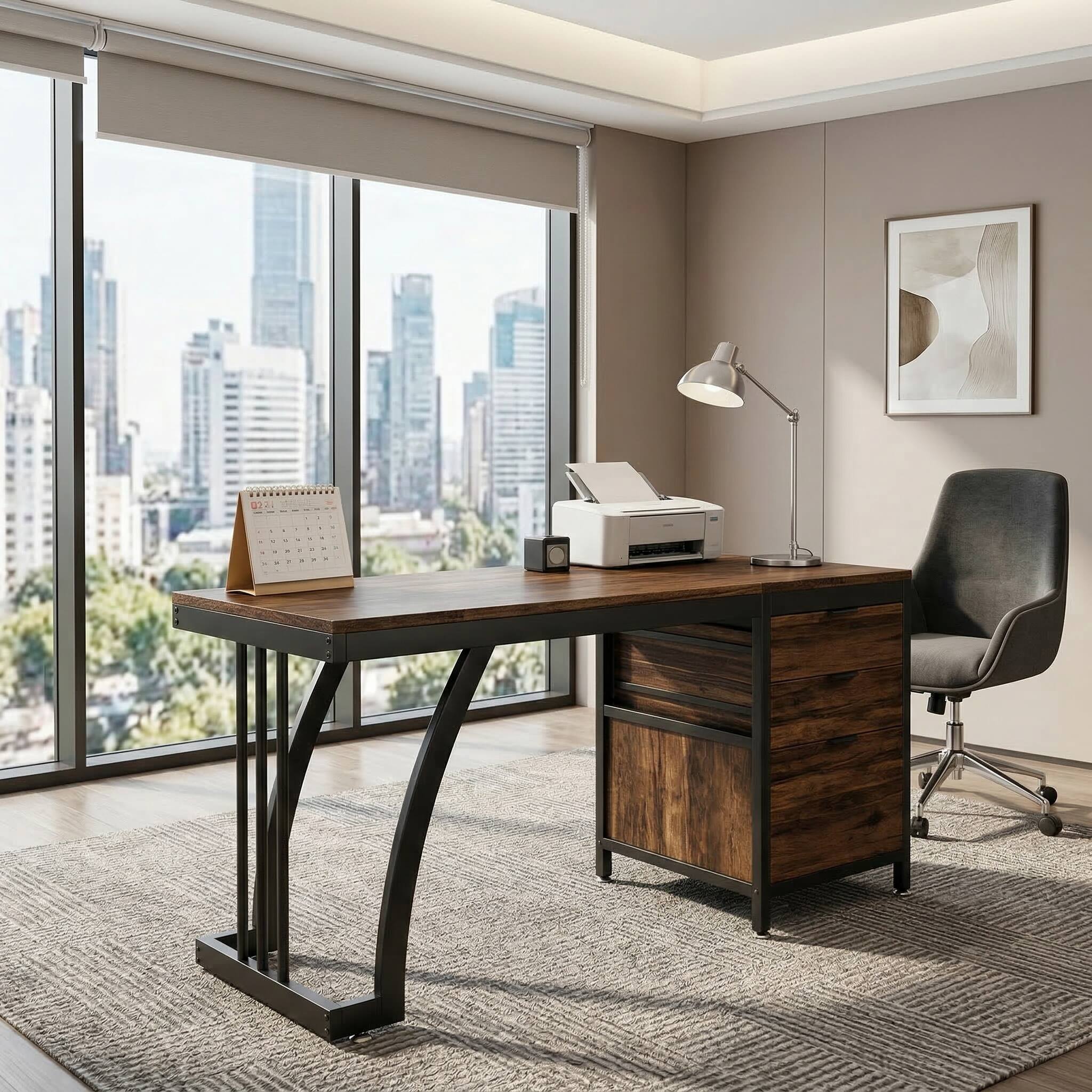 Alt View 5. Forest'nSky - Extensive Office Desk,Computer Desk,Elegant Writing Desk,Brown - Brown.