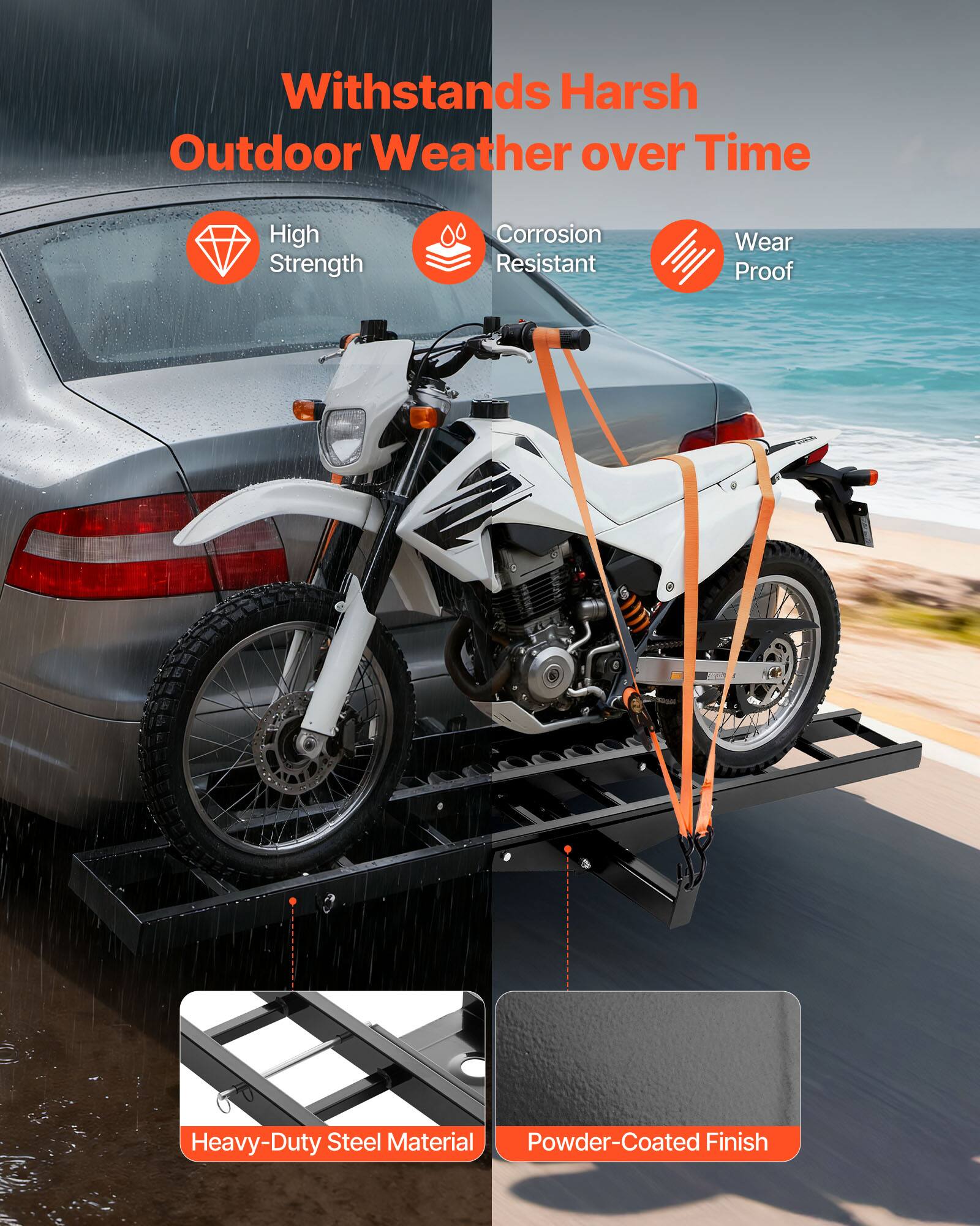 Withstands Harsh Outdoor Weather over Time

- High Strength
- Corrosion Resistant
- Wear Proof

Heavy-Duty Steel Material
Powder-Coated Finish