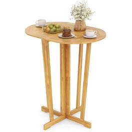 Gymax - Outdoor Folding Bar Table w/ Oval Tabletop & Cross Base for Patio - Natural