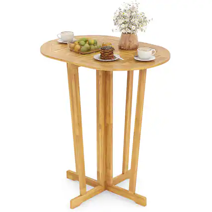 Front. Gymax - Gymax Outdoor Folding Bar Table w/ Oval Tabletop & Cross Base for Patio Natural - Natural.