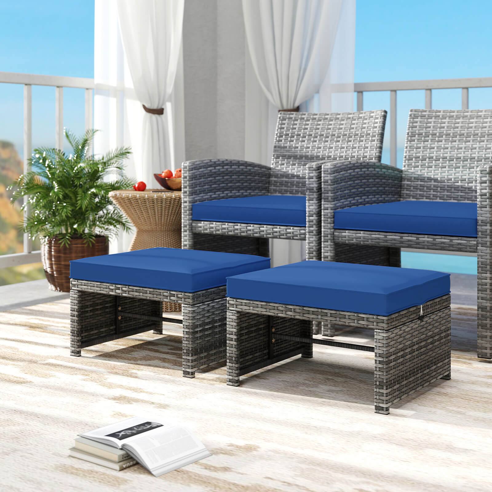 Costway Patio Ottomans Set of 2 PE Rattan Footstools with Removable ...