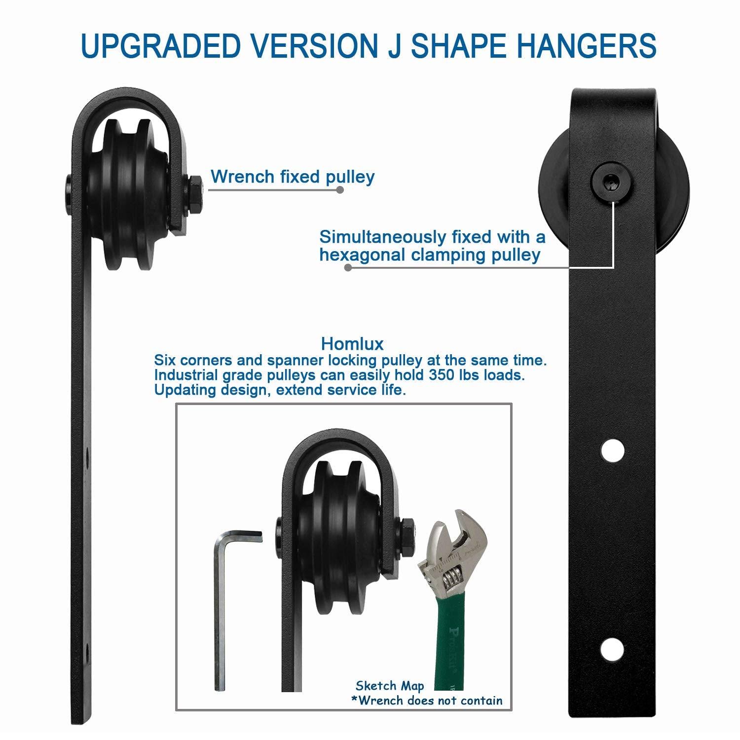 UPGRADED VERSION J SHAPE HANGERS

- Wrench fixed pulley
- Simultaneously fixed with a hexagonal clamping pulley
- Homlux
- Six corners and spanner locking pulley at the same time.
- Industrial grade pulleys can easily hold 350 lbs loads.
- Updating design, extend service life.

Sketch Map
*Wrench does not contain
