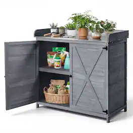 VEVOR - Potting Bench Table, Outdoor Gardening Wooden Storage Cabinet with 39 x 19 in Wood Tabletop, Garden Planting Workstation - Gray