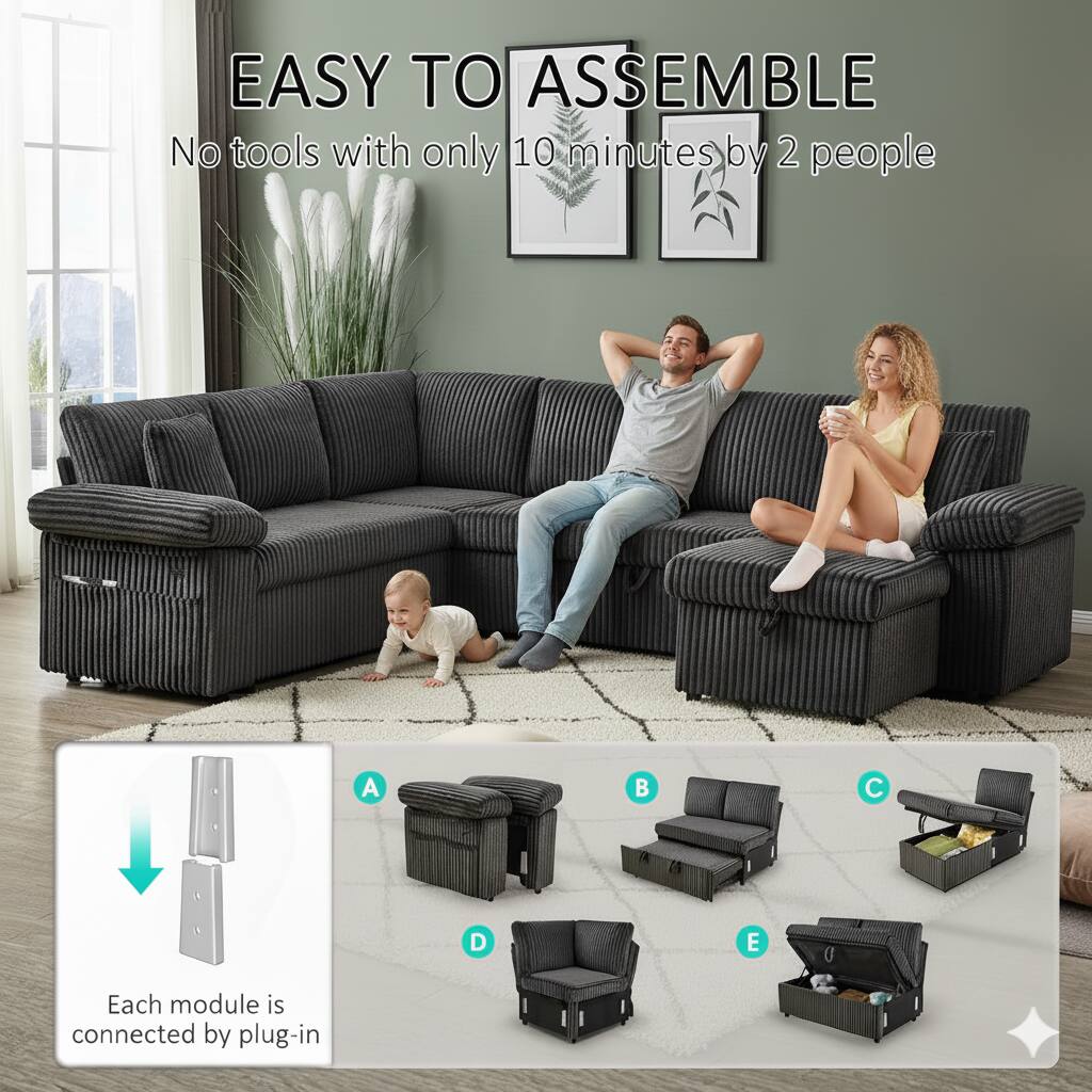 EASY TO ASSEMBLE  
No tools with only 10 minutes by 2 people  

Each module is connected by plug-in