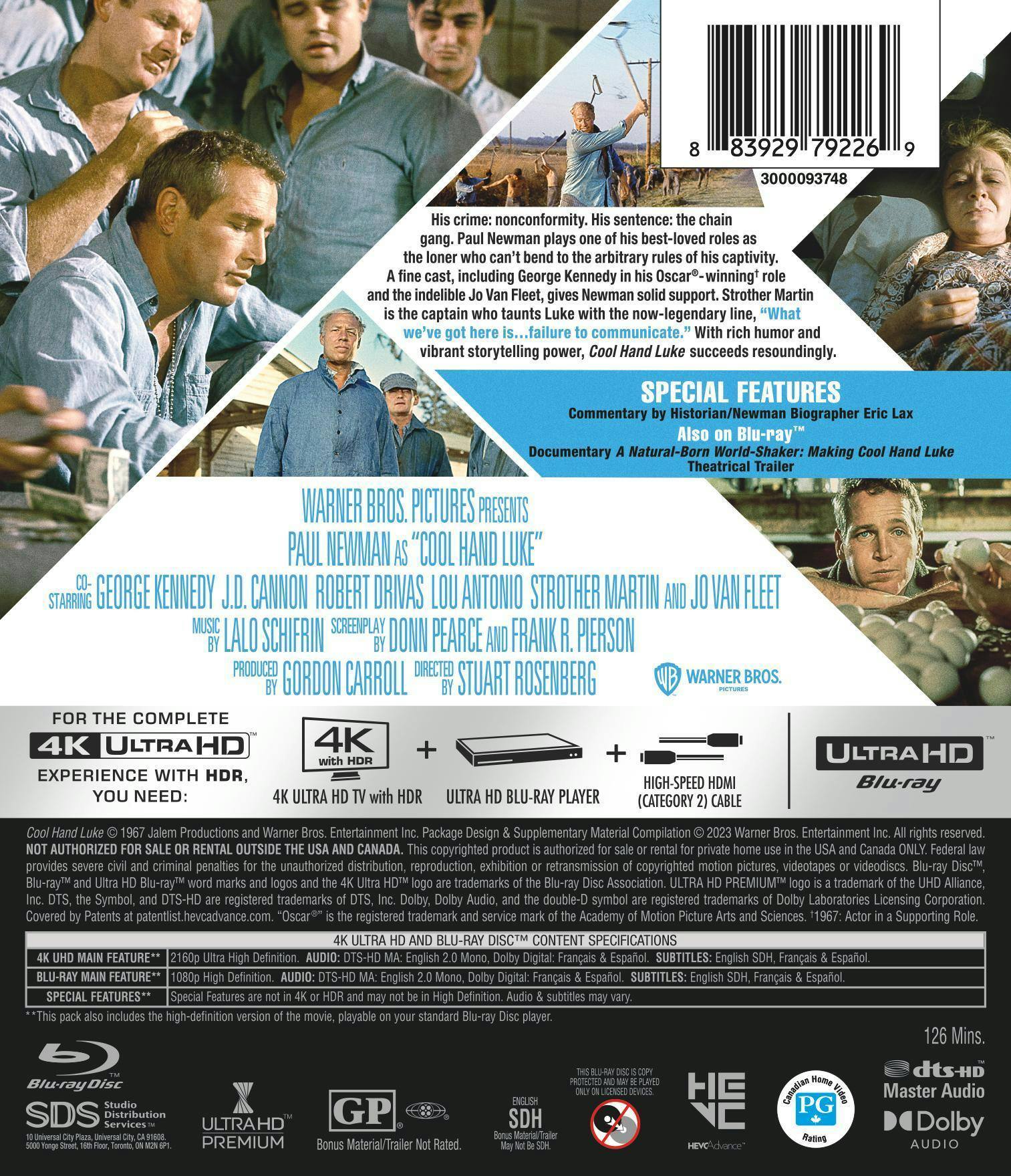 Back. Cool Hand Luke   - 4K Blu-Ray.