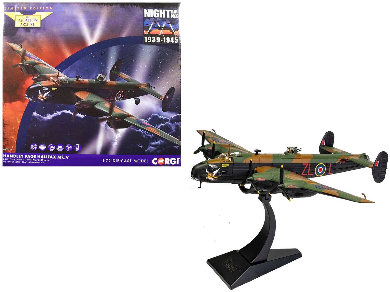 LIMITED EDITION  
THE AVIATION ARCHIVE  
NIGHT AIR WAR 1939-1945  
HANDLEY PAGE HALIFAX Mk.V  
1:72 DIE-CAST MODEL  
CORGI