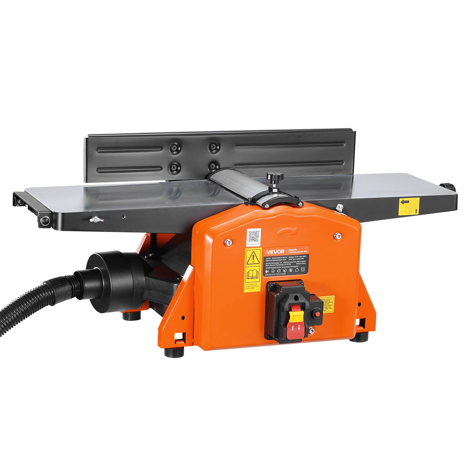 Alt View 5. VEVOR - Spiral Benchtop Jointer, 8 Inch, 2 HP 8500 RPM Bench Top Wood Jointer, with 18-Blade Spiral Cutterhead, Extendable Cast - Orange;Black.