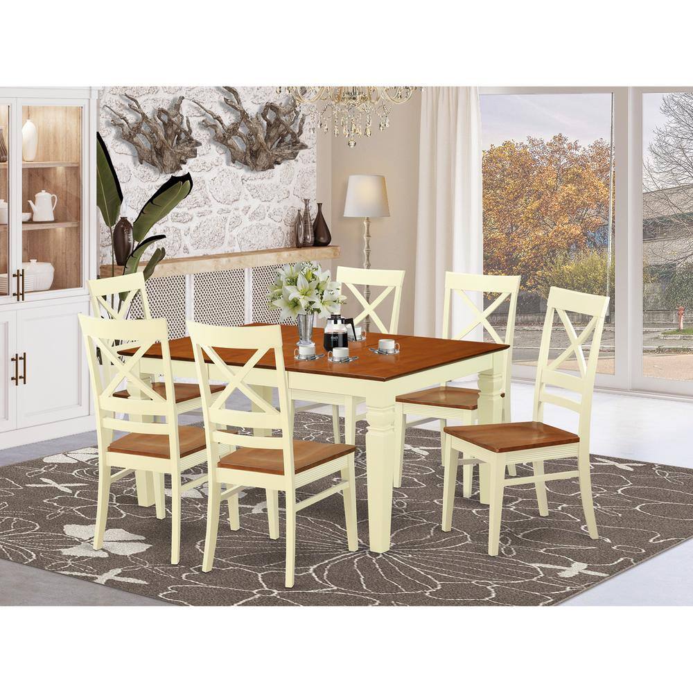 Back. East West Furniture - 7 Pc Kitchen table set with a Dinning Table and 6 Wood Dining Chairs in Buttermilk and Cherry - Buttermilk & Cherry.