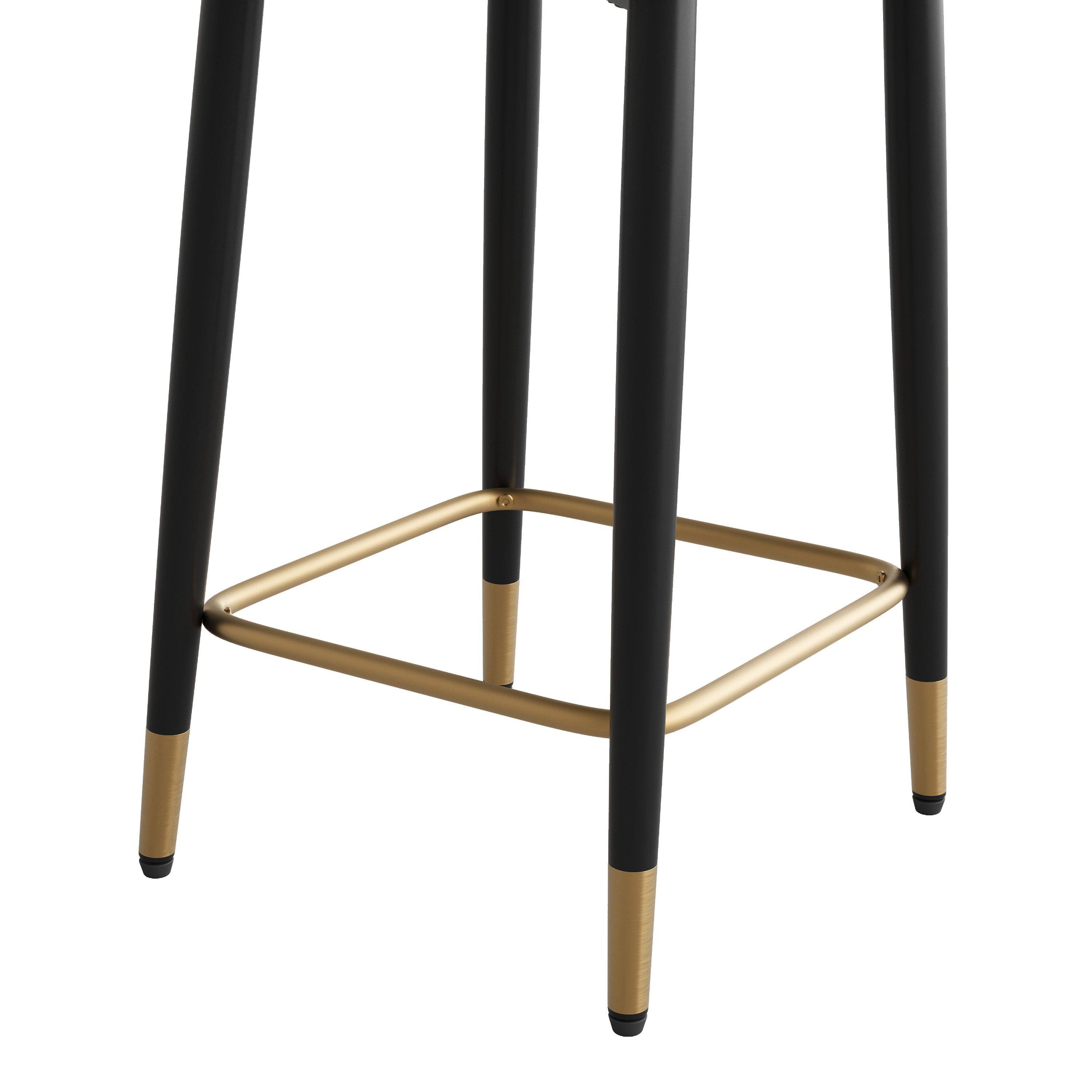 Alt View 4. POVISON - 26" Modern Low Back Counter Height Bar Stools Set of 2, Leather Upholstered Counter Stools, Beige & Black - Beige & Black.