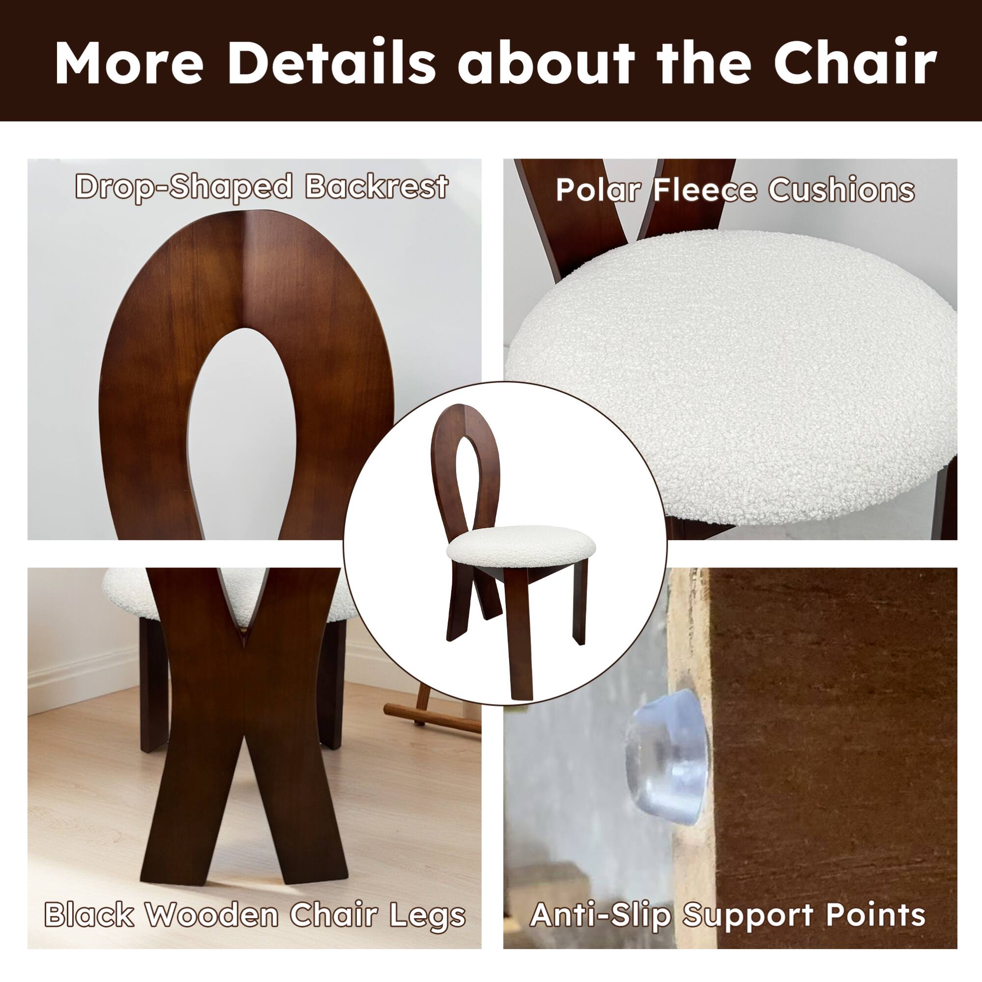 More Details about the Chair

- Drop-Shaped Backrest
- Polar Fleece Cushions
- Black Wooden Chair Legs
- Anti-Slip Support Points