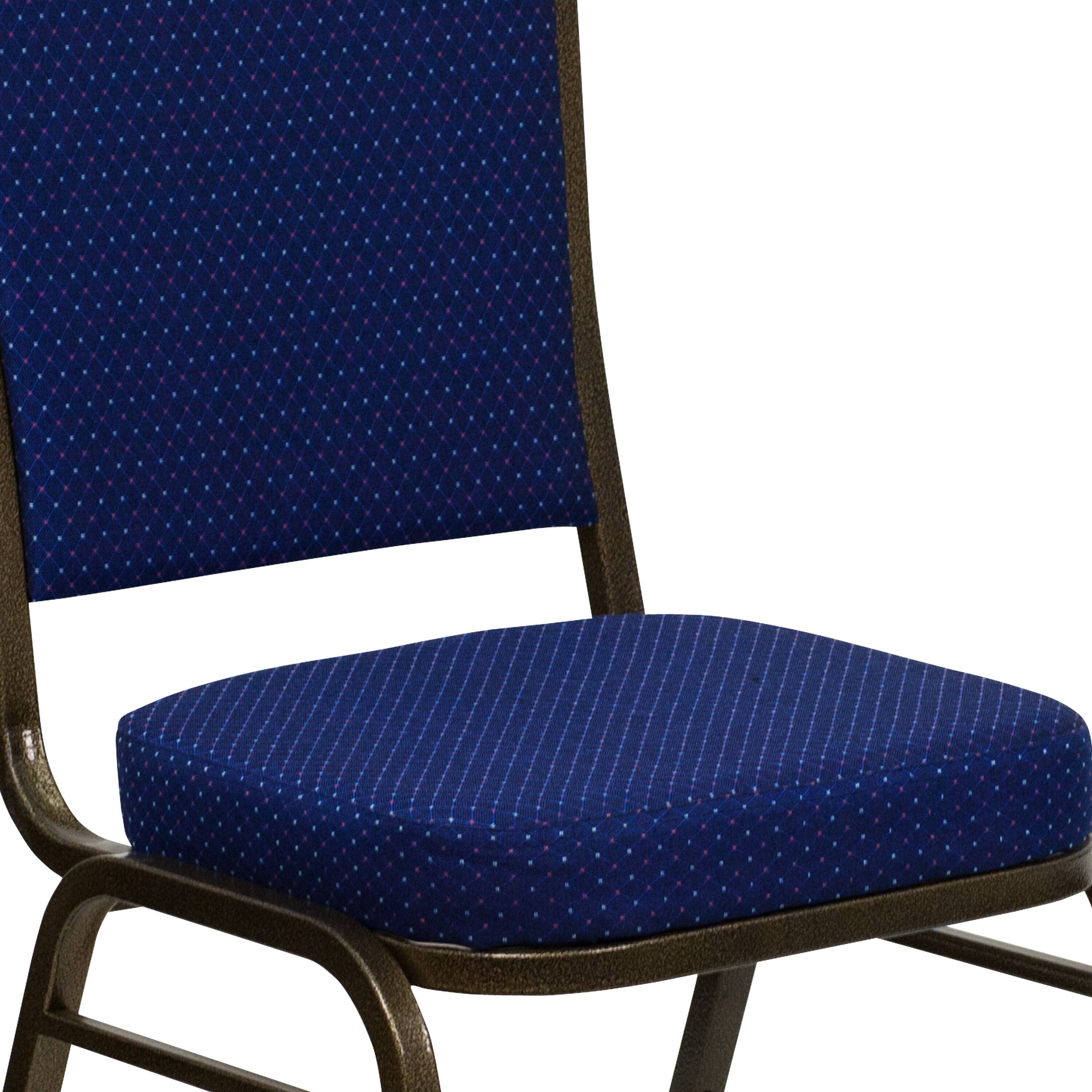 Alt View 9. Emma + Oliver - Crown Back Stacking Banquet Dining Chair - Navy Blue Patterned Fabric/Gold Vein Frame.