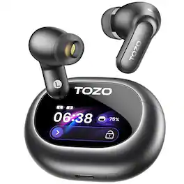TOZO - NC20 Pro ANC Earbuds – Touch Screen, LDAC Hi-Res, 6-Mic AI Calls, 80H Playtime, IPX8, Wireless Charge - Black