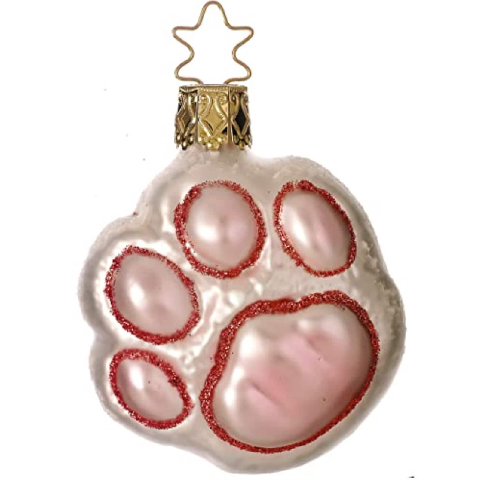 Inge Glas - Pink Paw Print German Glass Christmas Ornament FREE BOX 2.6 Inch - Green