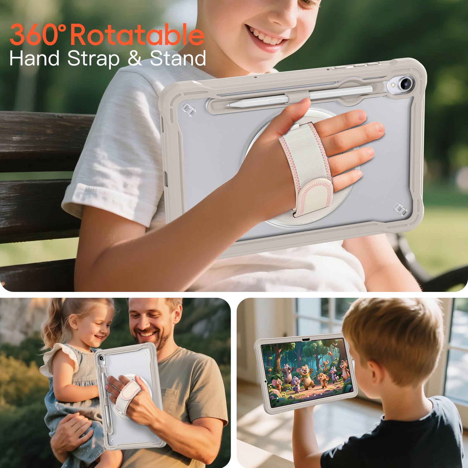 360° Rotatable Hand Strap & Stand