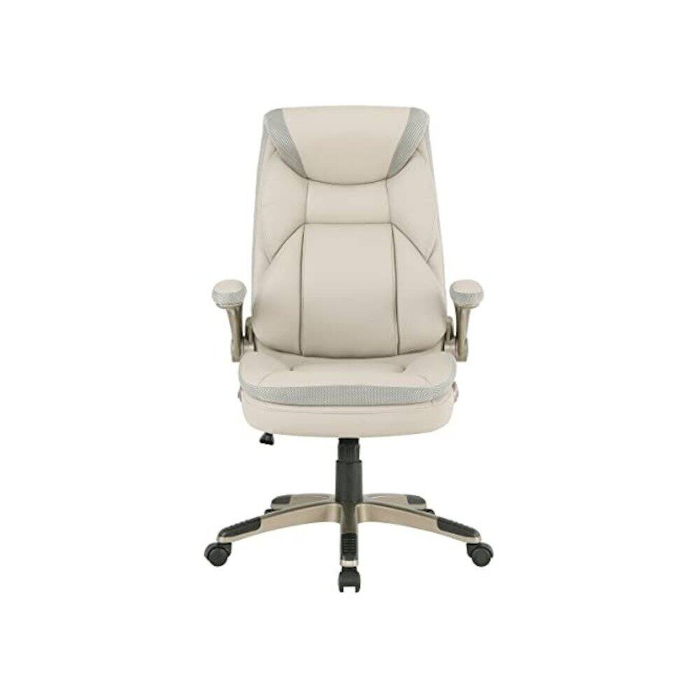 Back. FurniFact - Taupe Bonded Leather Executive Chair With Cocoa Coated Base and Wheels - Taupe / Cocoa.