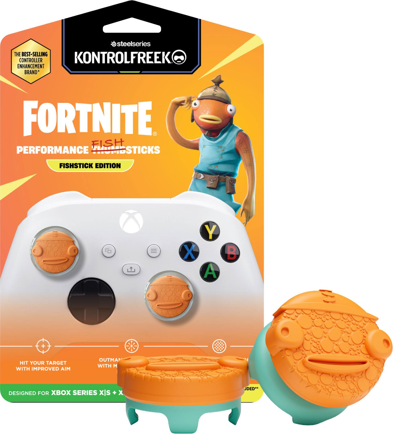 steelseries THE BEST-SELLING CONTROLLER KONTROLFREEK ENHANCEMENT BRAND

FORTNITE FISH PERFORMANCE THUMBSTICKS

FISHSTICK EDITION

CD

III

Y X A
B

HIT YOUR TARGET WITH IMPROVED AIM

OUTMAN WITH M

DESIGNED FOR XBOX SERIES X|S + X