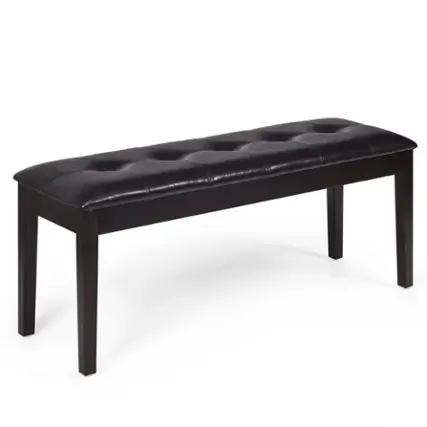 Front. Costway - Upholstered PU Dining Room Bench Solid Wood Button Tufted Dining Room Bench - Cherry.