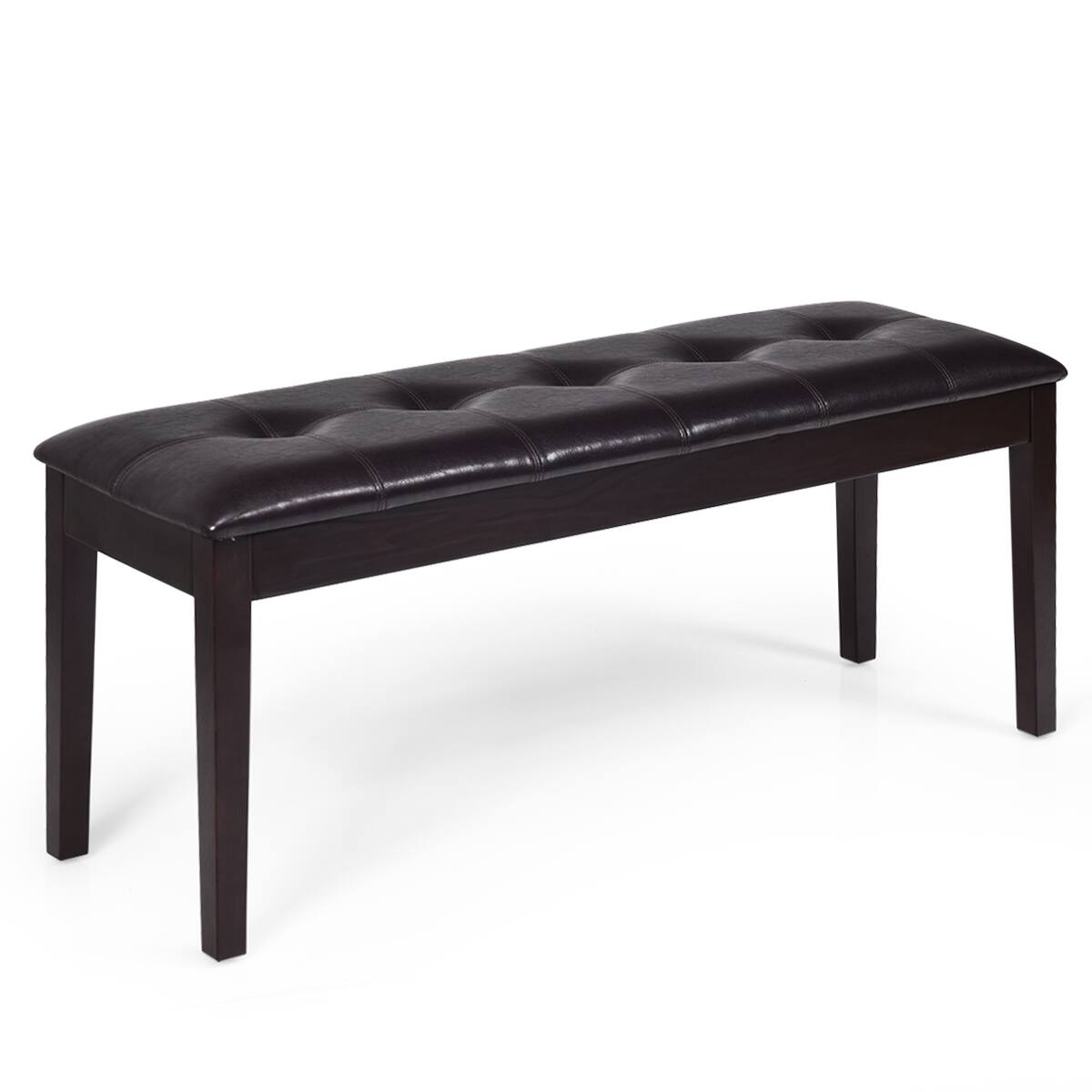 Costway - Upholstered PU Dining Room Bench Solid Wood Button Tufted Dining Room Bench - Cherry
