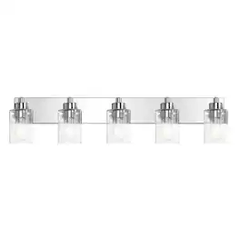 Jonathan Y - Irving 36" 5-Light Seeded Glass/Iron Modern Contemporary LED Vanity Light, Chrome - Chrome/Clear