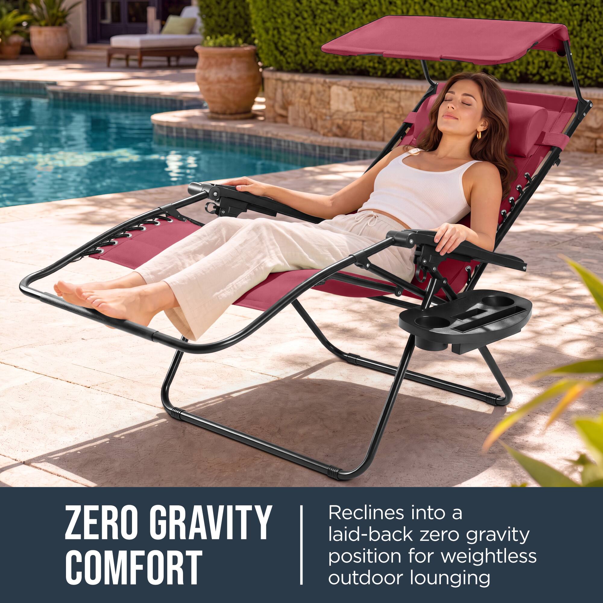 Reclines into a ZERO GRAVITY laid-back zero gravity position for weightless COMFORT outdoor lounging