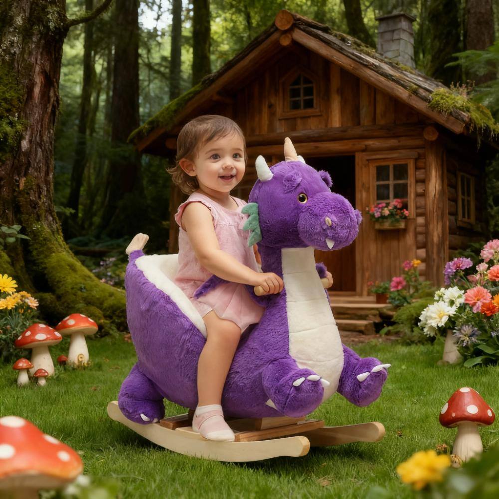 Front. Siljoy - Purple Dragon Rocking Horse, Roaring Sounds, 3-Point Belt, 55 lb Capacity, for Toddlers 18-36 Months - Purple.