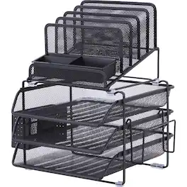 Lorell - Divided 4 tier Desktop Organizer 4 Tier 15.75" x 12.87" x 14.37" Desktop Plastic Mesh - Black