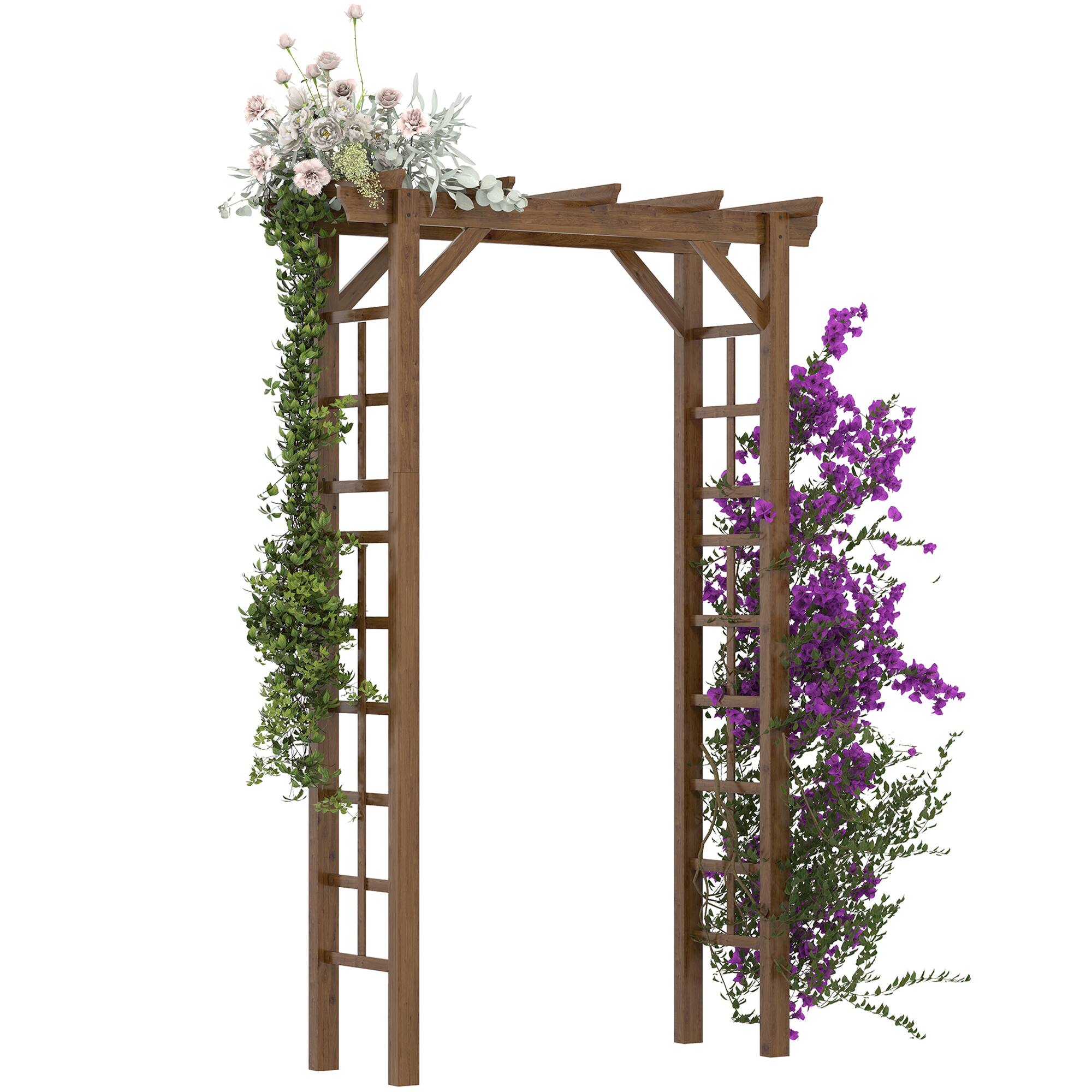 Outsunny - 85" Wooden Garden Arbor for Wedding and Ceremony, Outdoor Garden Arch Trellis for Climbing Vines - Carbonized