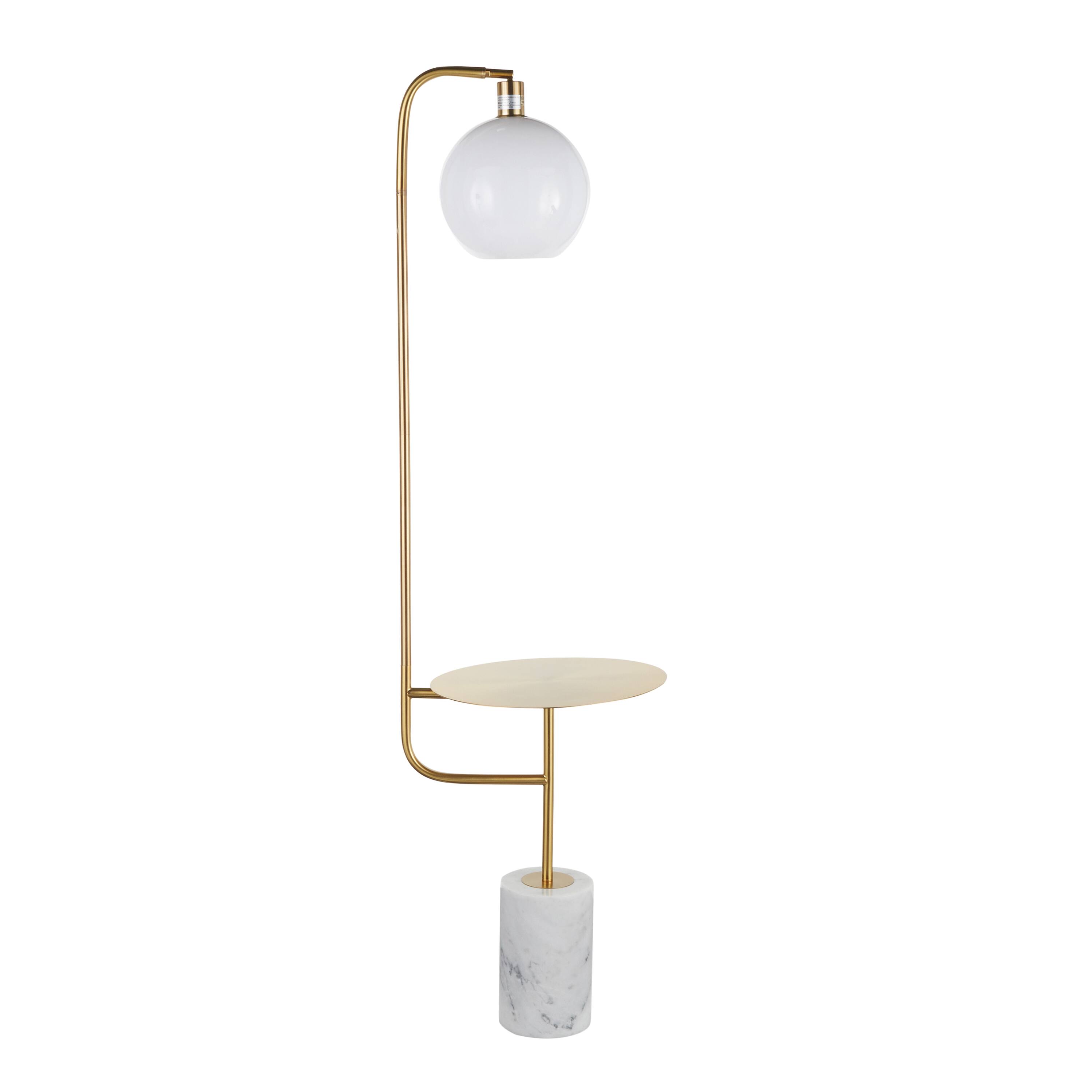 Left. Loheer - Loheer Contemporary Floor Lamp Gold Metal Side Table White Marble Base Living Room Lighting - Gold.