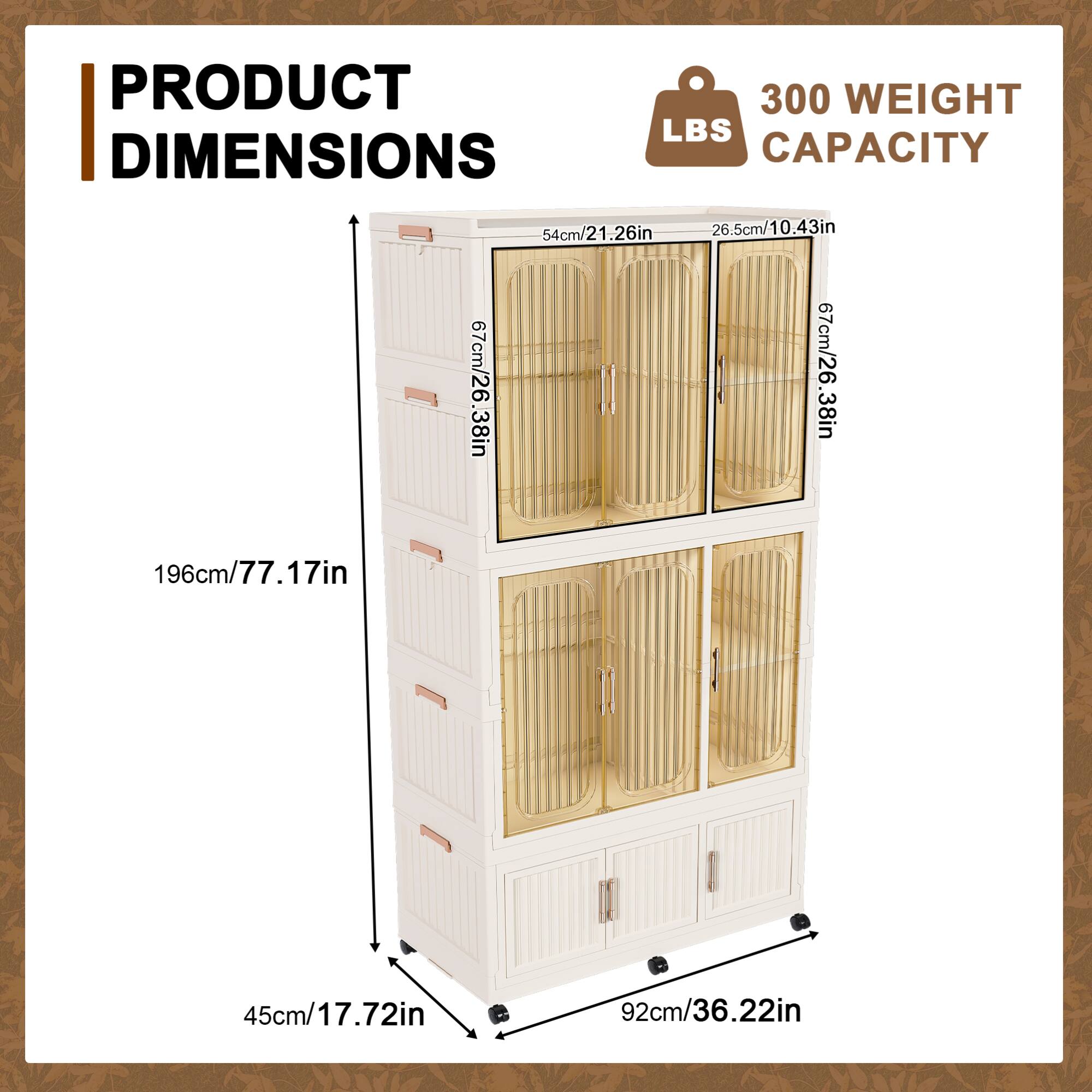 PRODUCT DIMENSIONS

300 WEIGHT CAPACITY

- Height: 196cm/77.17in
- Width: 92cm/36.22in
- Depth: 45cm/17.72in
- Door Height: 67cm/26.38in
- Door Width: 54cm/21.26in
- Door Depth: 26.5cm/10.43in