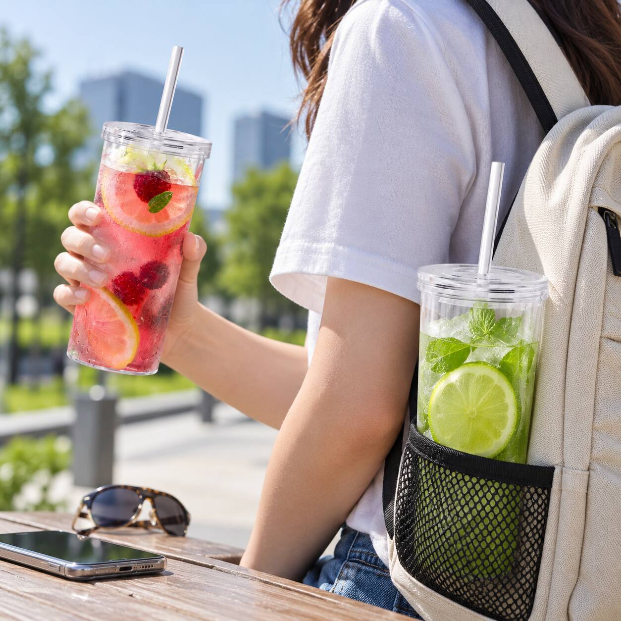 Alt View 2. Hansmart - HANSMART 2-Pack 20oz Reusable Tumblers Lids & Straws, BPA-Free Spill-Proof Travel Mugs Office, Home & Daily Commute - Clear.