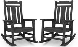 SERWALL - HDPE Oversized Outdoor Rocking Chairs Set of 2, Outdoor Rocking Chairs for Patio, Heavy Duty Front Porch Rocker - Black