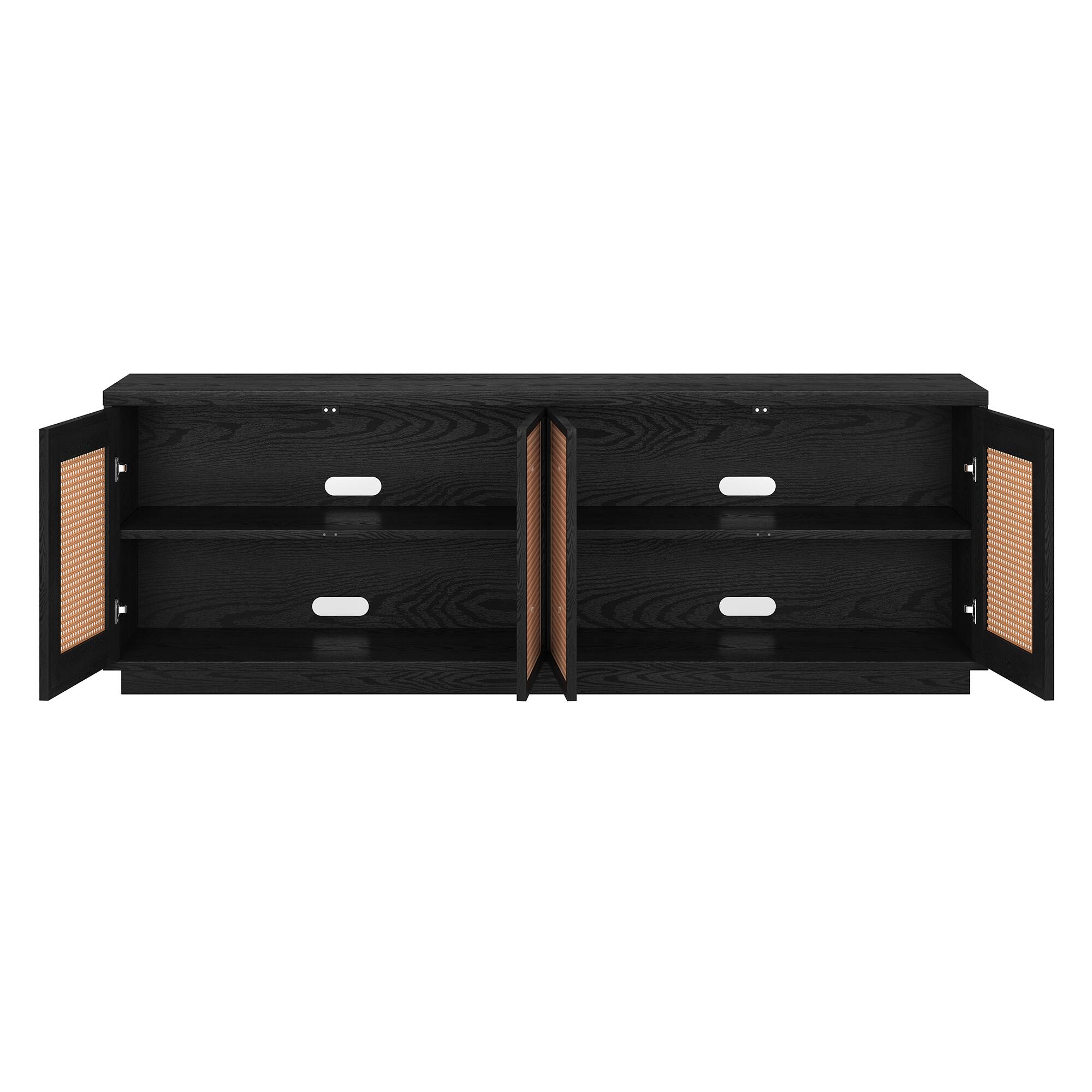 Alt View 1. Hudson&Canal - Pryce Rectangular TV Stand for TV's up to 78" in Black Grain/Natural Rattan - Black Grain/Natural Rattan.