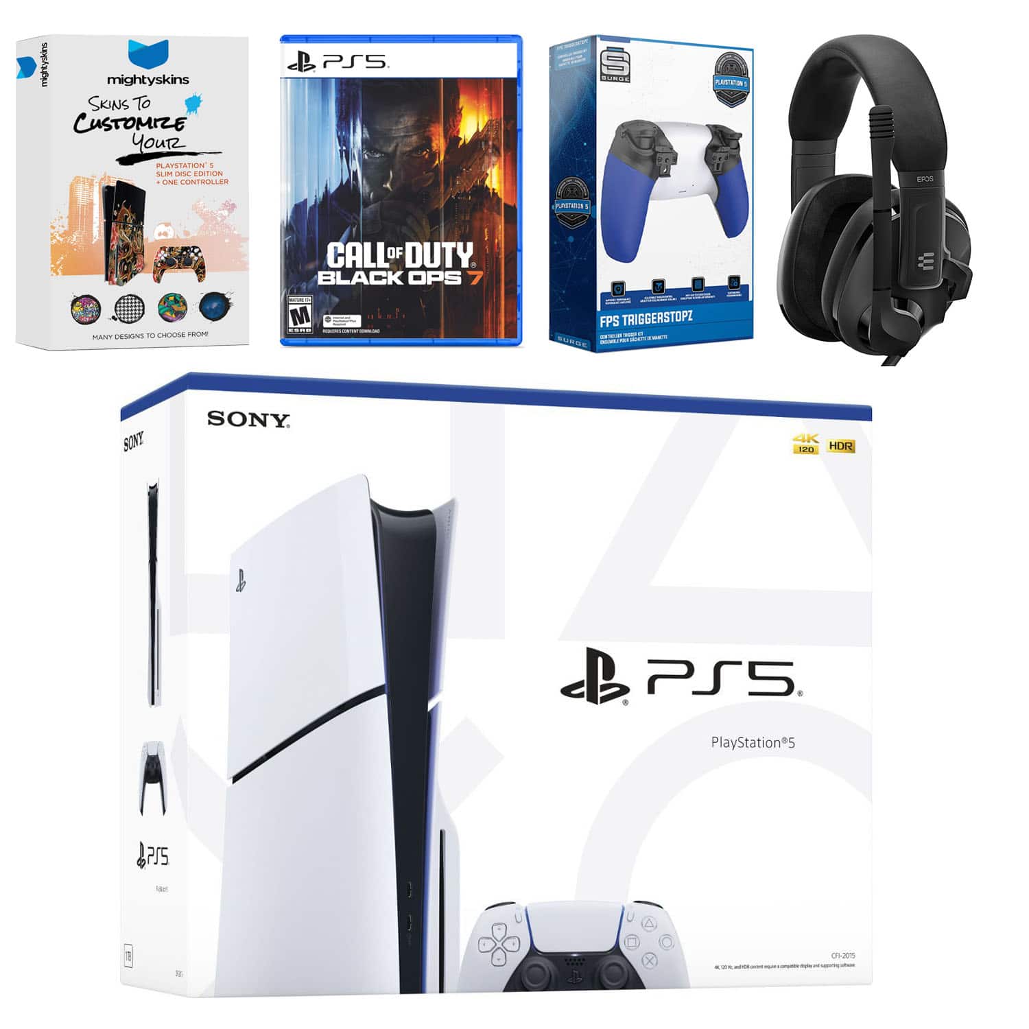 PlayStation 5 Slim Disc Bundle with Call of Duty Black Ops 7, EPOS Headset, Trigger Kit and MightySkins Code - PlayStation 5