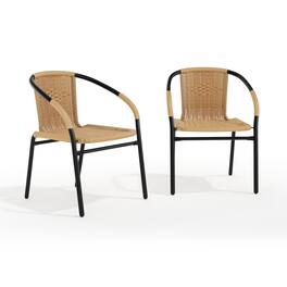 Emma + Oliver - 2 Pack Rattan Indoor-Outdoor Restaurant Stack Chair with Curved Back - Beige