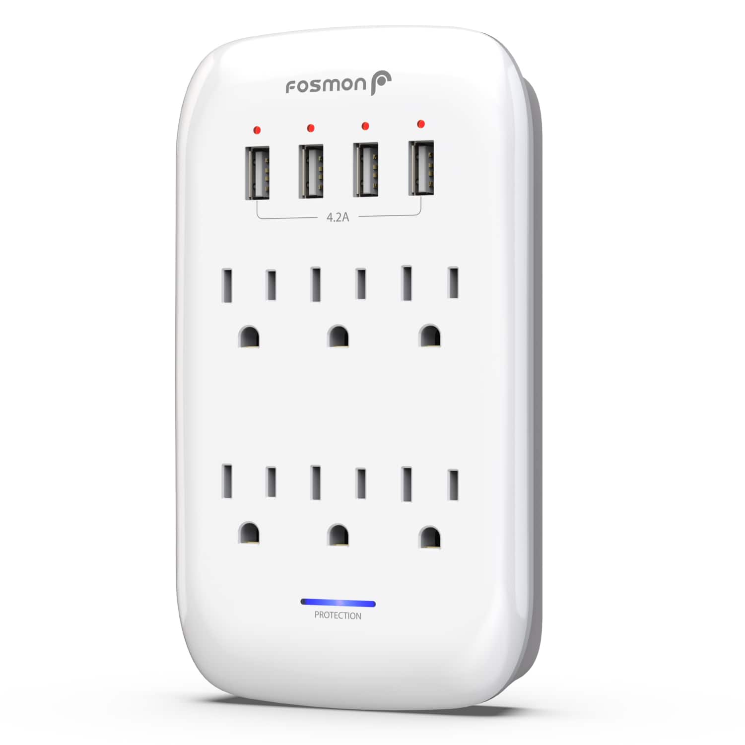Fosmon - 6-Outlet 1225J Surge Protector with 4 USB Ports, [ETL Listed] Wall Multi Plug Outlet Extender with 5V/4.2A USB Ports - White