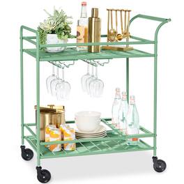 Best Choice Products - 2-Tier Rolling Bar Cart Indoor/Outdoor w/ Storage Shelves, Wine Rack, Lockable Wheels - Sage