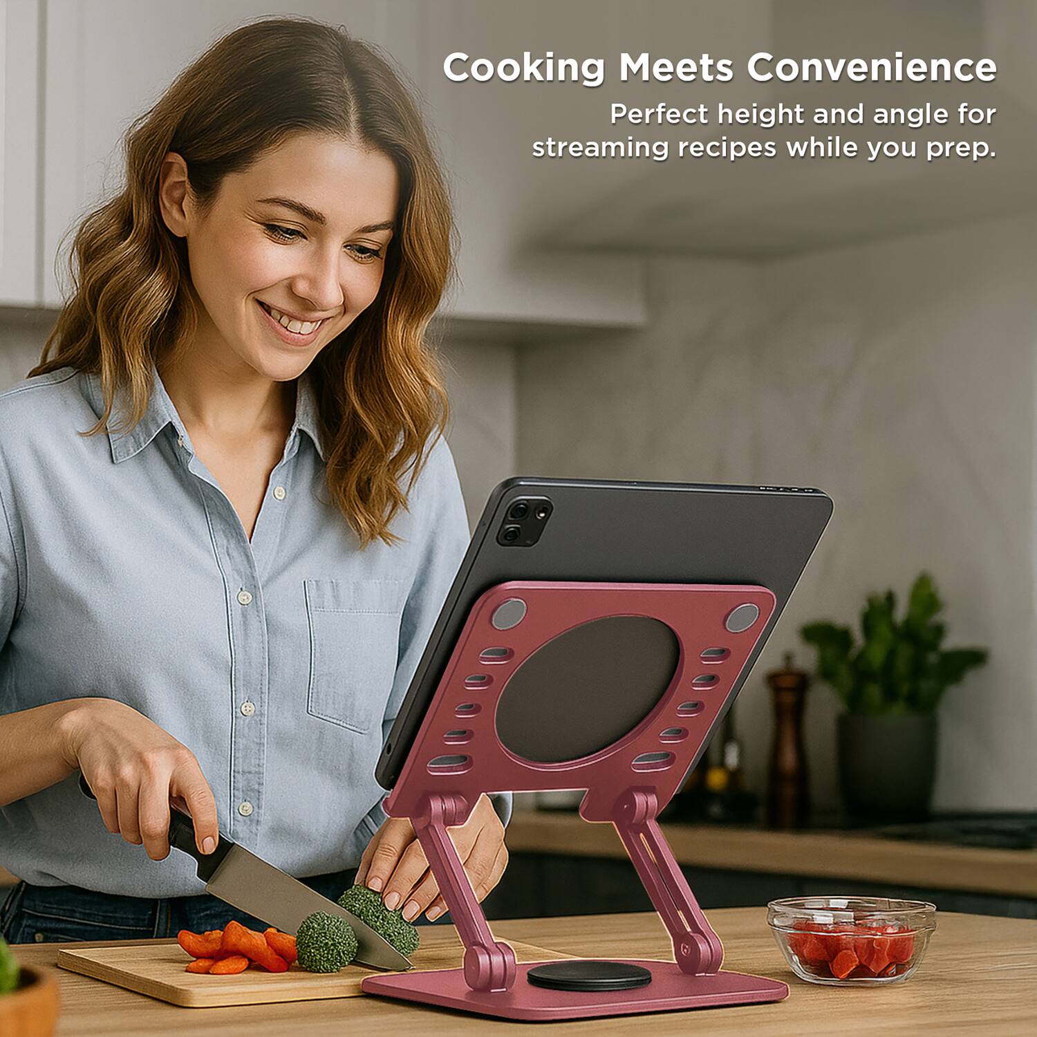 Cooking Meets Convenience  
Perfect height and angle for streaming recipes while you prep.