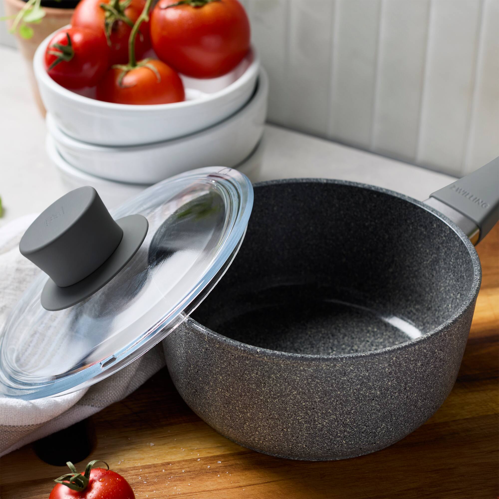 Alt View 4. ZWILLING - ZWILLING Parma Plus Ceramic 1.5-qt Aluminum Ceramic Nonstick Saucepan with Lid - Grey.