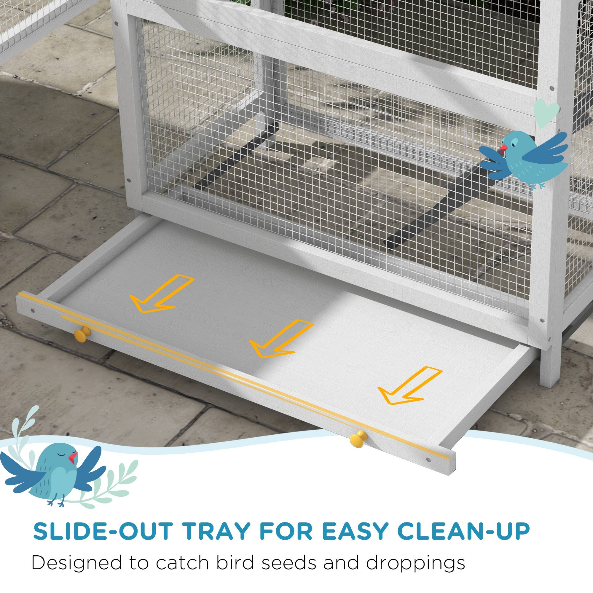 SLIDE-OUT TRAY FOR EASY CLEAN-UP  
Designed to catch bird seeds and droppings