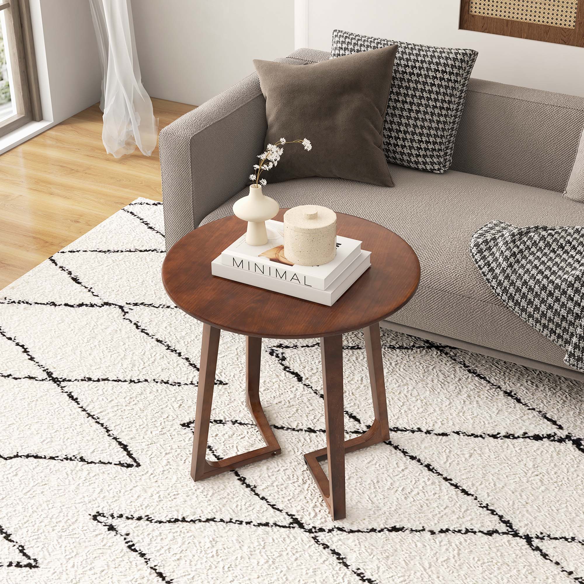 Angle. Costway - 24" Round Side Table Solid Rubber Wood End Table Beside Sofa&Bed for Small Space Brown - Brown.